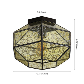 Evelyn 12.5" Vintage Farmhouse Iron/Glass LED Flush Mount - JONATHAN Y